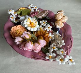 Vintage MCM Pink Console Bowl Featuring a Fluted Edge and Gold Trim