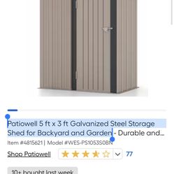 Patiowell 5 ft x 3 ft Galvanized Steel Storage Shed for Backyard and Garden