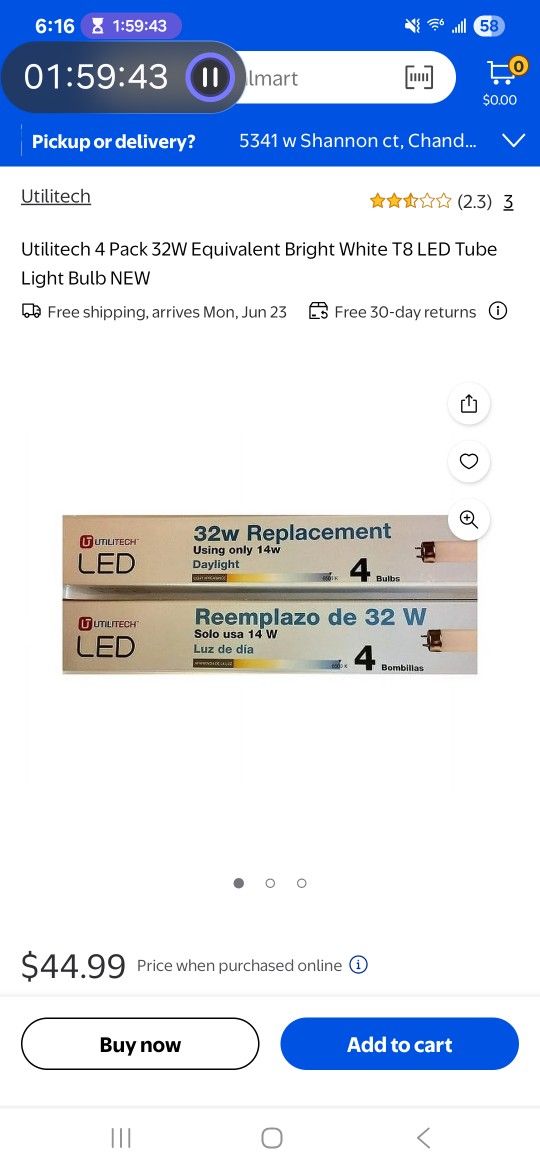 LED Light bulbs 16 PACK!
48" 32watt T8 Daylight Garage Laundry NEW!
16 BULBS FOR $25!