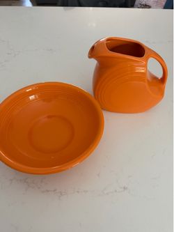 Fiesta Fiestaware Tangerine Disc Pitcher + Large Bowl - HLC USA - Excellent,No Chips (MUST TAKE BOTH!)