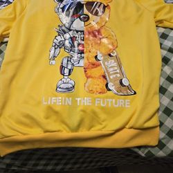Cream Color Pullovers.  White Tee. & Yellow Zippup Jacket With Skate Board Teddy Bear 