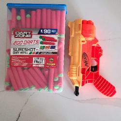 6 Shot Nerf Gun + 200 Darts 