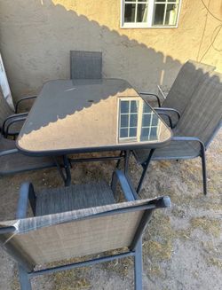 Patio Table Set with 6 Chairs Glass Top