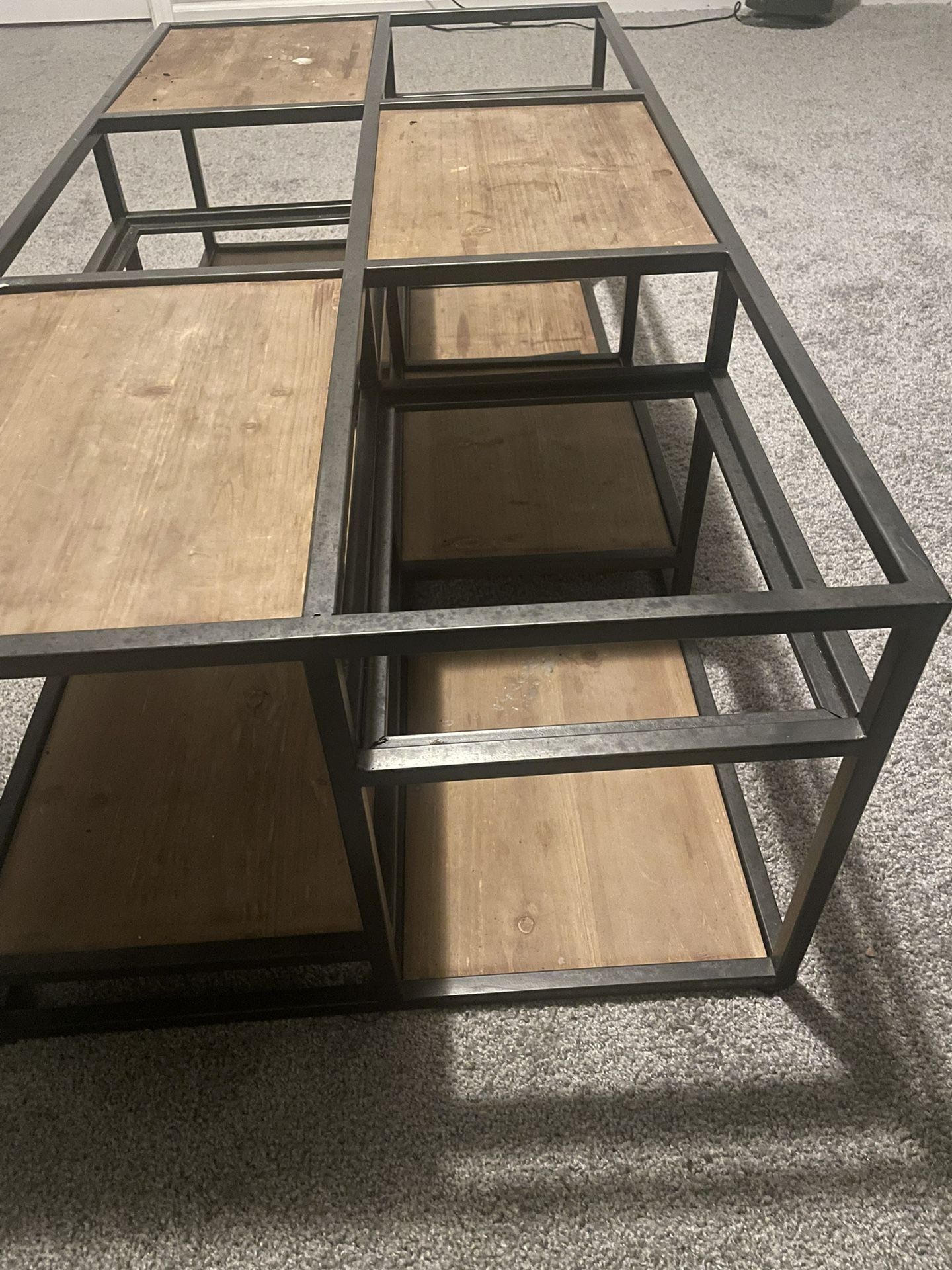 Modern Rustic Industrial Coffee Table w/ 3D Square Accents