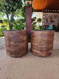 Large Brown Cylinder Clay Pots, Planters, Plants. Pottery, Talavera $95 cada una