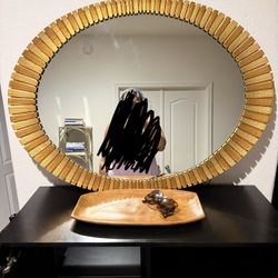 Vintage Mirror Francisco Hurtado Scalloped Oval Giltwood Mirror