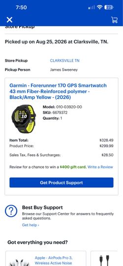 Garmin Forerunner 170 GPS Smartwatch 43mm