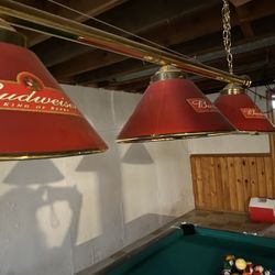 Budweiser three lamps for over a pool table
