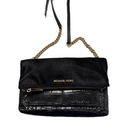 Michael Kors Cross-body Purse Black Calf Hair and Crocodile Embossed Leather