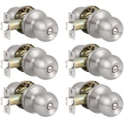 6 Pack Privacy Door Knob Set, Brushed Satin Nickel
