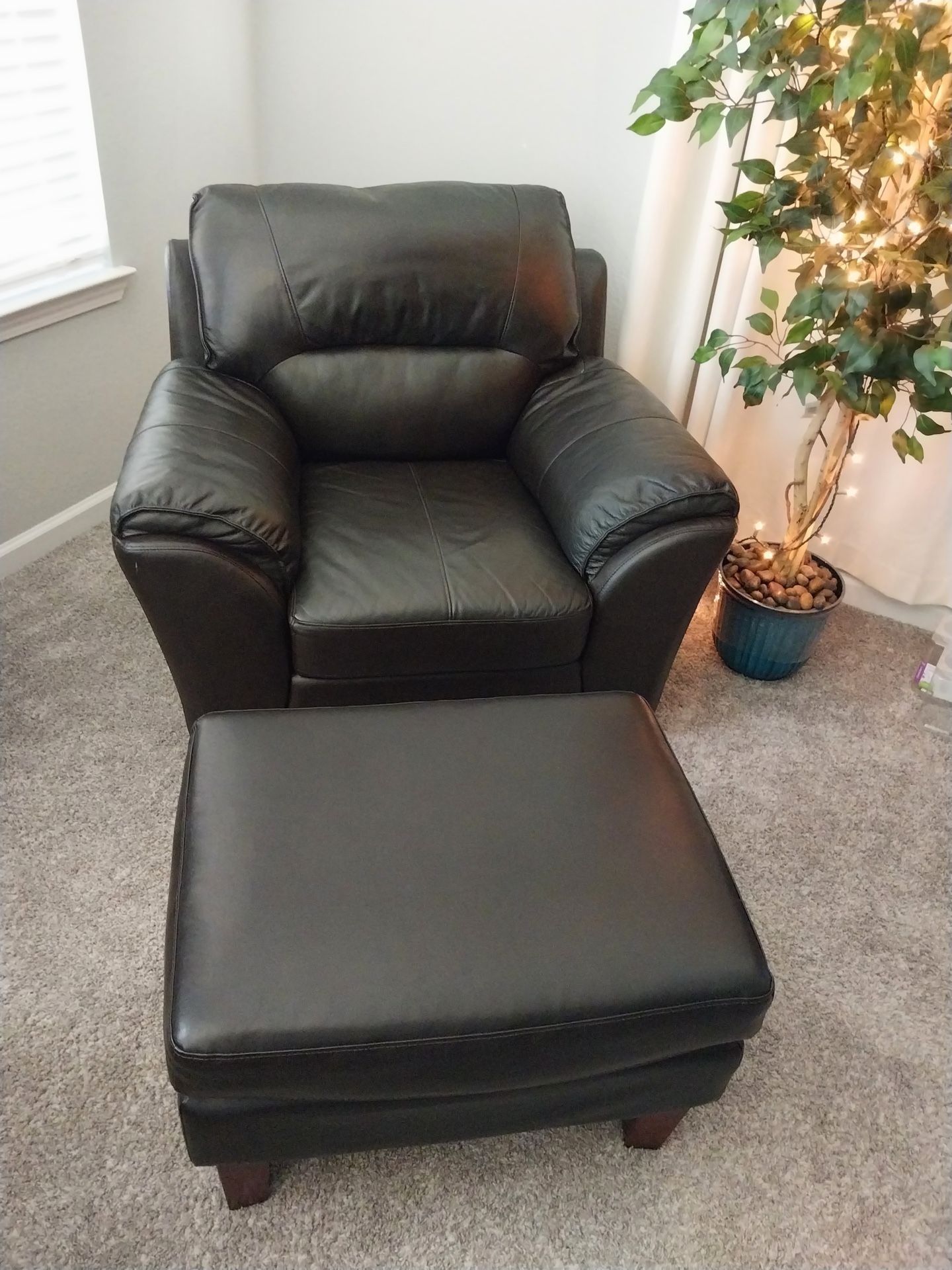 Leather Chair Ottoman Set