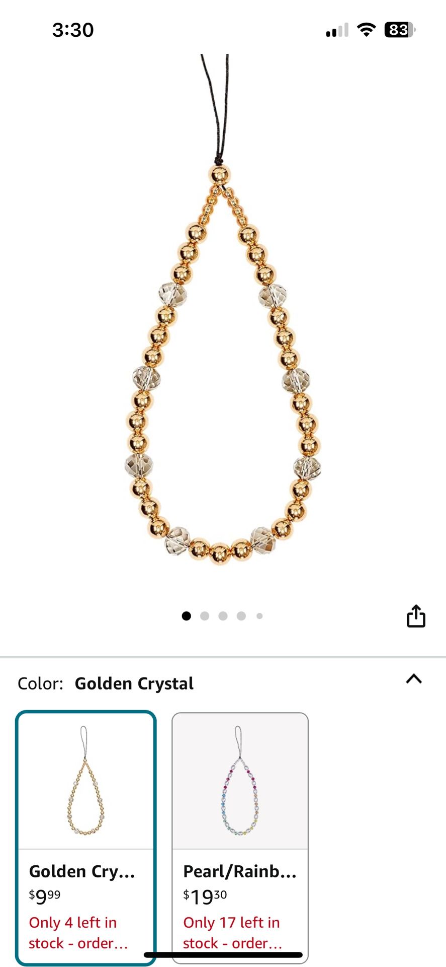 Case-Mate - Beaded Wristlet - Universal Phone Charm Strap - Golden Crystal