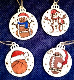 Woodburned Christmas Sport Ornament 
