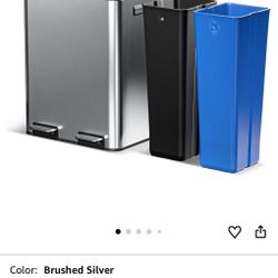 Home Zone Living 16 Gallon Kitchen Trash Can with Dual Compartments for Recycling, Stainless Steel, Silver, 60 Liters Total