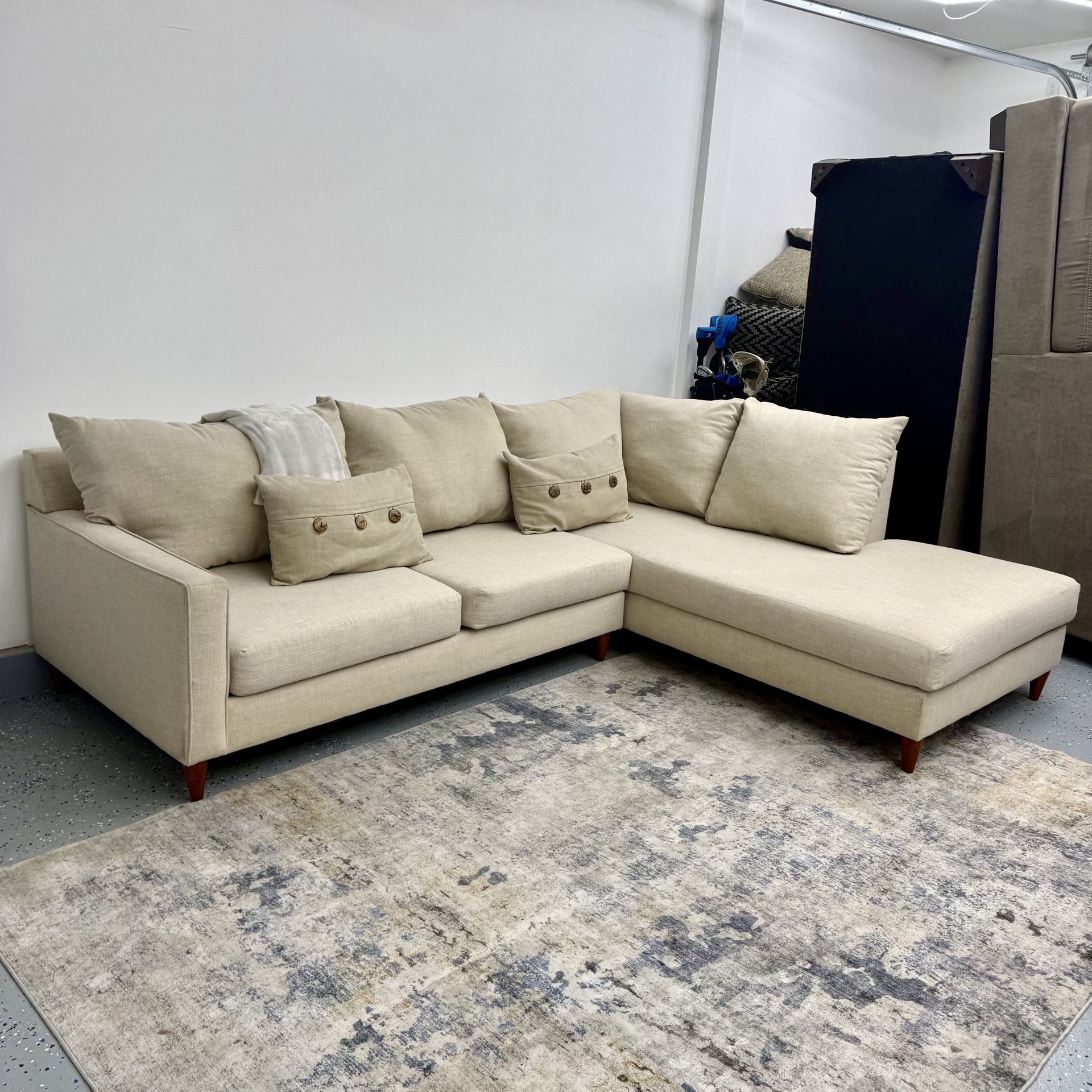 (Sold) Beige Linen L-Shape Sectional Sofa with Right Chaise from Jerome's