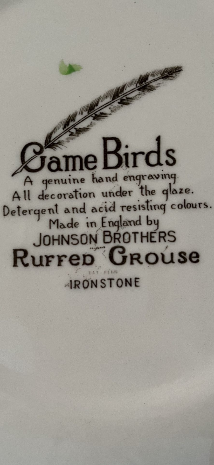 Johnson Brothers Game Birds.China. Made In England