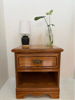 Vintage Oak Nightstands – Matching Pair Available – Brass Hardware