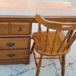 Vintage Wood 3 Drawer Desk And Chair