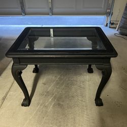 Vintage Black Claw Foot Glass Top Table 