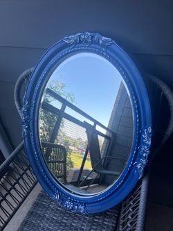 Blue Oval Ornate Framed Wall Mirror