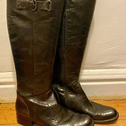 NEVER WORN Børn Crown Boots Size 9/40.5 Tall Black Leather