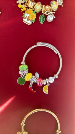 Silver Charm Bangle Bracelet with Fruit Charms