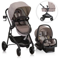 NEW! Evenflo Pivot Travel System Desert Tan
