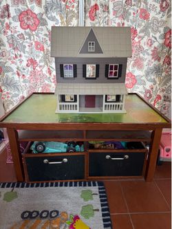 Pottery Barn Kids Train/Activity table and 2 large storage bins