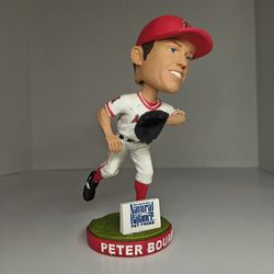bobblehead of former Los Angeles Angels outfielder Peter Bourjos. The bobblehead was a stadium giveaway