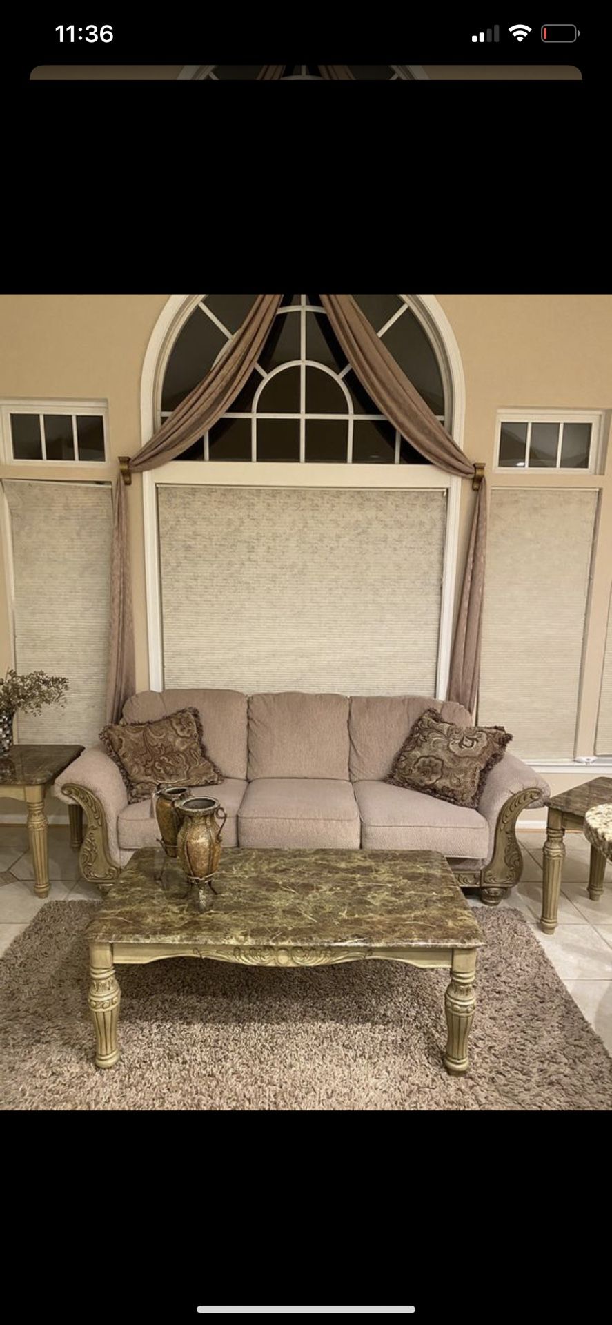 7 piece gorgeous Italian set. Pillows and rug also included. Moving sale PRICE DROP