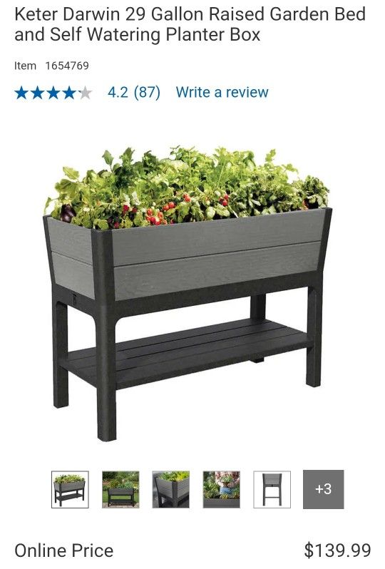 Keter Darwin 29 Gallon Raised Garden Bed and Self Watering Planter Box $100