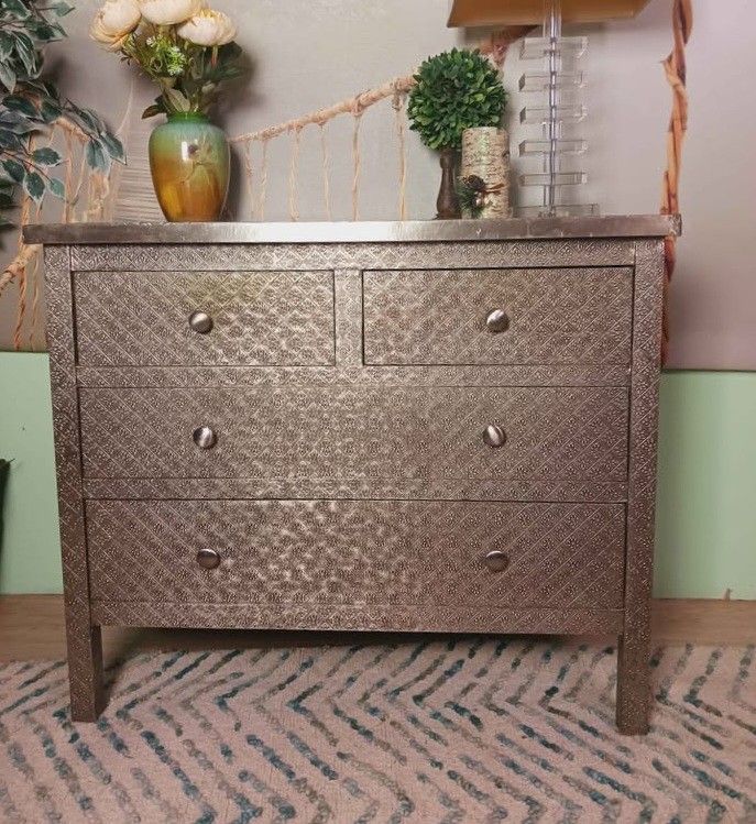 Vintage Boho Metal Embossed Dresser