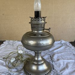 Antique Nickel Plated Kerosene Oil Lamp Converted to Electric