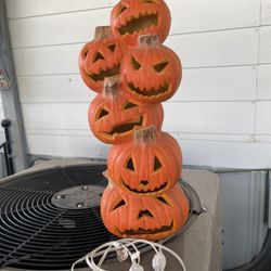 Vtg. 1993 Trendmasters Lighted Halloween Stacked Pumpkin TotemMold 18” T Works