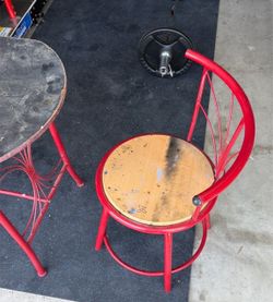 Red Metal Chair with Wood Seat