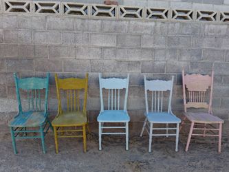 5 Vintage Wood Chairs - AS IS DIY Project Bundle