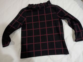 Black Red Plaid Ruffle Neck Long Sleeve Top