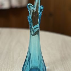 Vintage Mid-Century Modern Blue “Five-Finger” Swung Art Glass Vase (1960s)