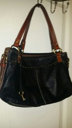 FOSSIL BLACK AND BROWN LEATHER PURSE HANDBAG