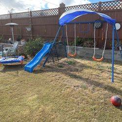 Kids Swing Set With Small Trampoline 