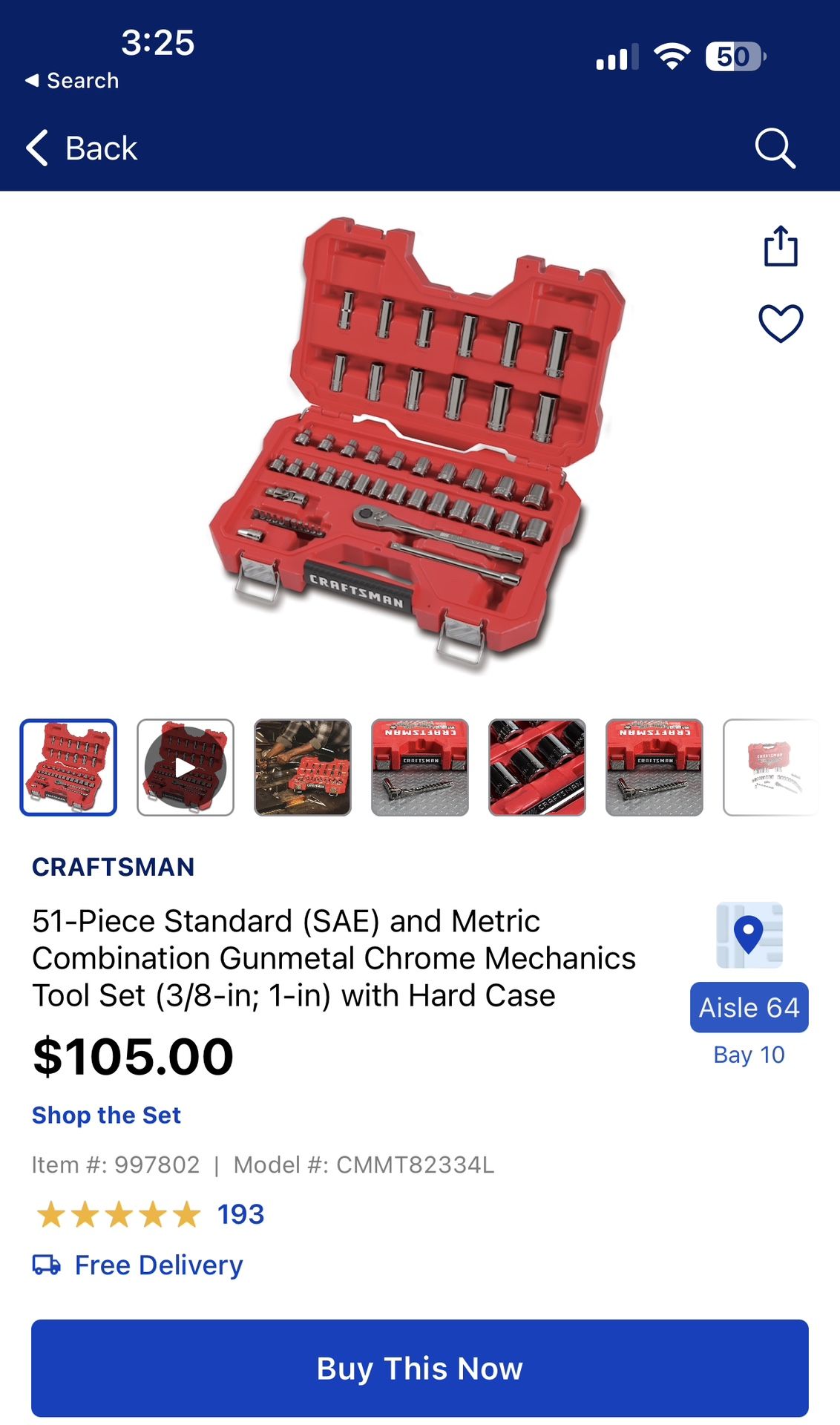 Brand New - 51-Piece Standard (SAE) and Metric Combination Gunmetal Chrome Mechanics Tool Set (3/8-in; 1-in) with Hard Case