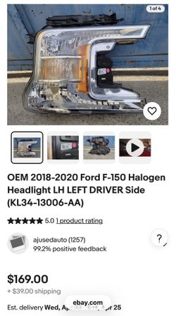 OEM 2018-2020 Ford F-150 Halogen Headlight LH LEFT DRIVER Side (KL34-13006-AA)