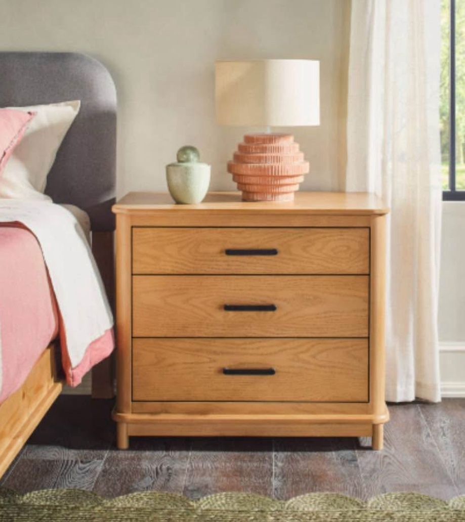 New 3 Drawer Wood Nightstand in English Oak Finish Wood