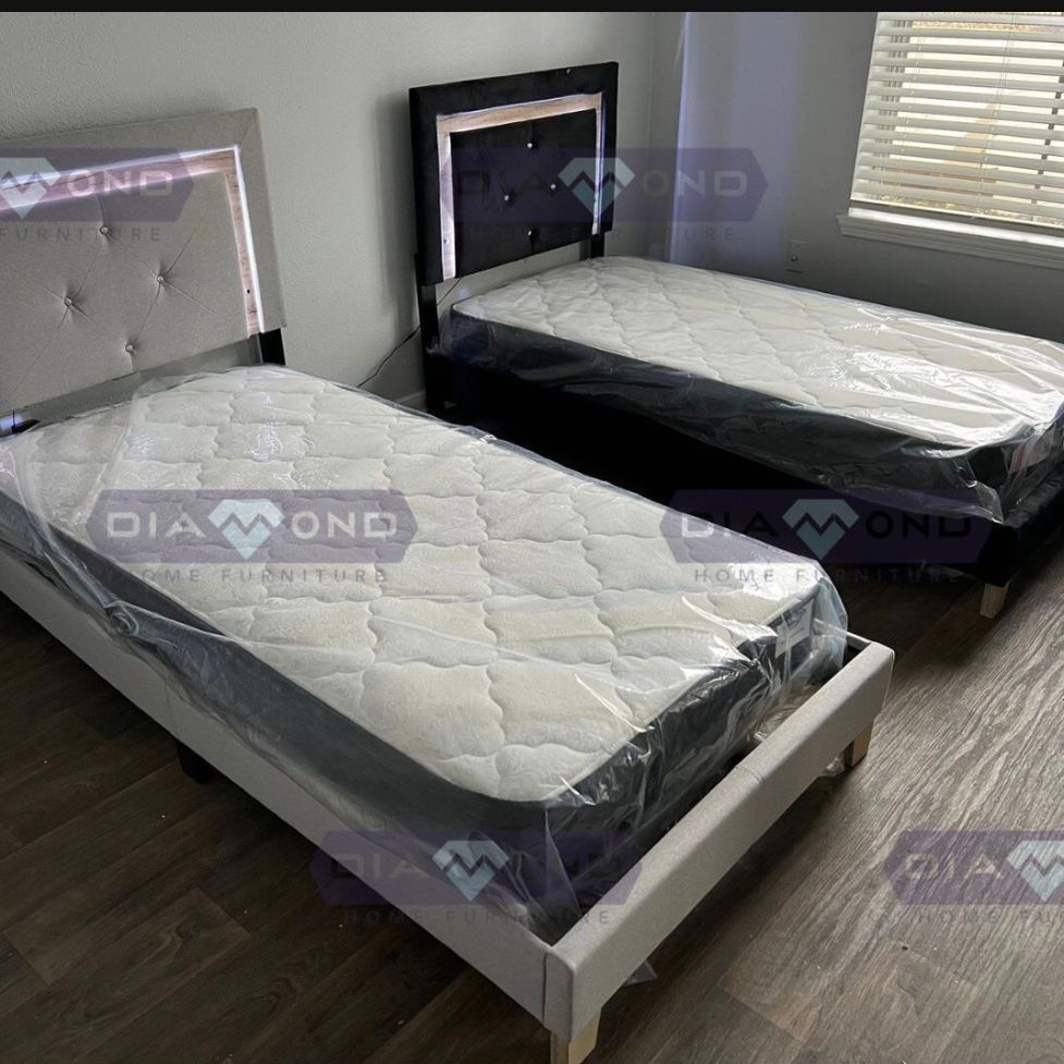 NEW TWIN FULL QUEEN AND KING LED PLATFORM BED WITH MATTRESS AND 