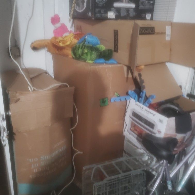 Boxes of stuffed animals