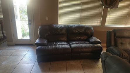 Dark Brown Leather Loveseat