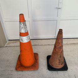 Preowned set of two orange construction cones