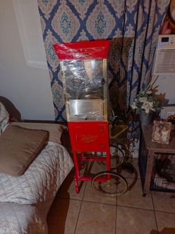 Red Vintage-Style Popcorn Machine with Cart