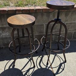 Adjustable hight (28" to 36") set of 2 Industrial Wood and Metal Bar Stools