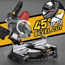 10-inch Compound Miter Saw, 5000RPM, 15 Amp, Single Bevel 0-45° with Extension Table, 36T Blade, Power Saw for Metal, Plastic, Wood, Laminates
